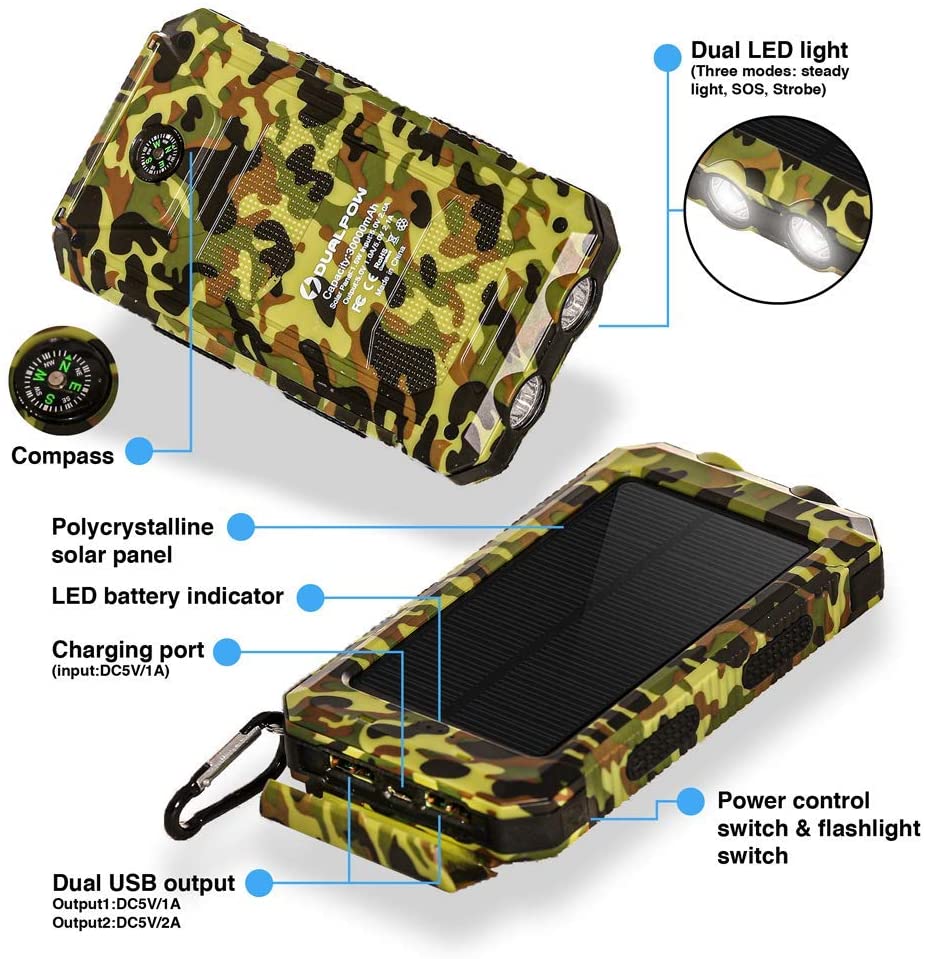 XC Charger 30,000mAh, Dual power Portable Solar Charger Power Bank